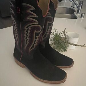R.Watson Men’s Black Roughout Wide Square Toe Cowboy Boots size 9D